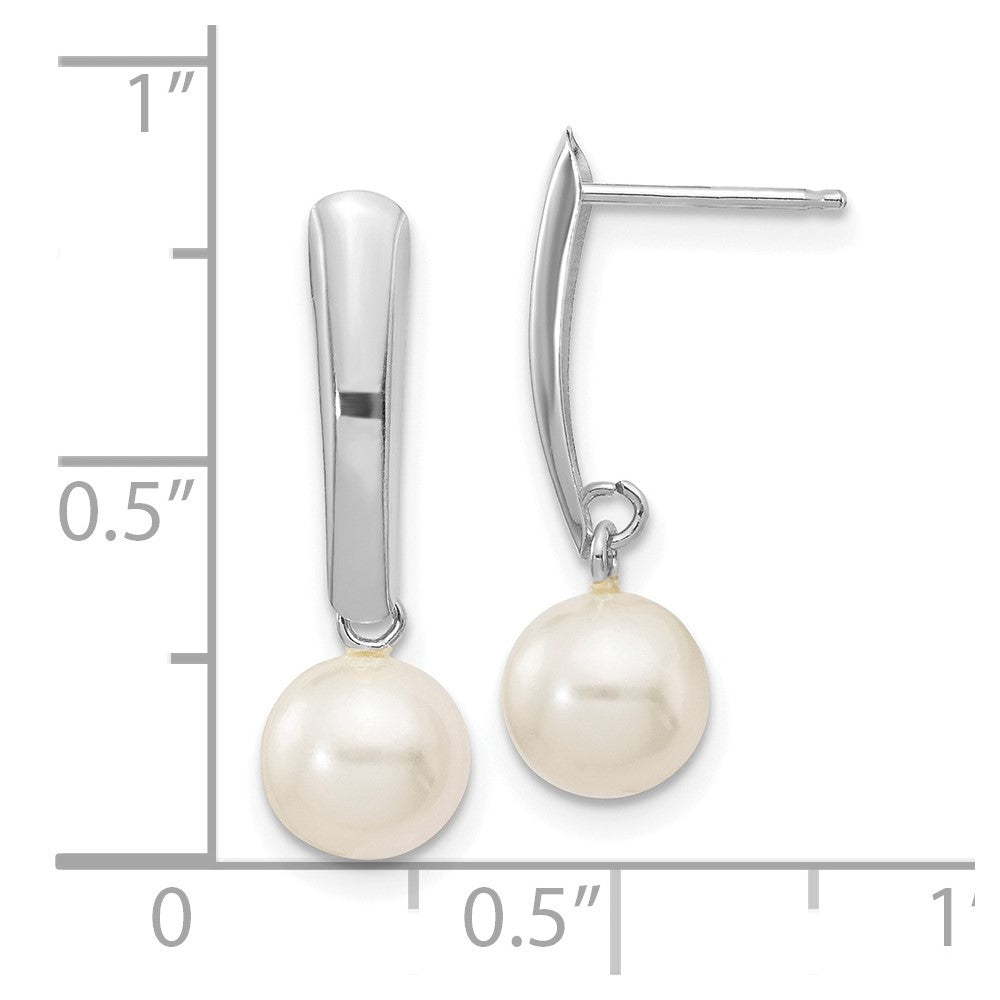 14K White Gold 6 7mm Round Freshwater Cultured Pearl Post Dangle Earrings