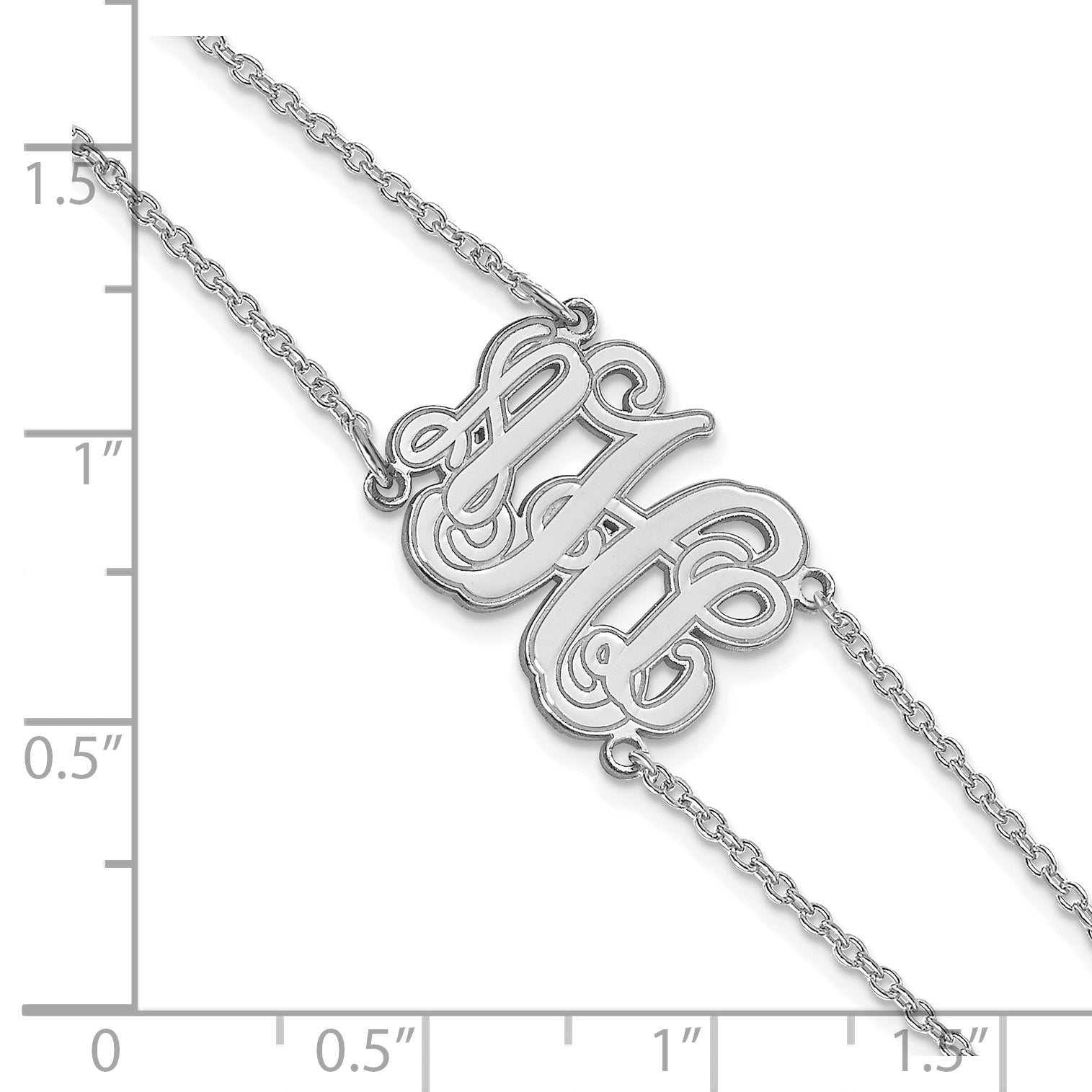 14K White Gold Double Chain Etched Monogram Bracelet