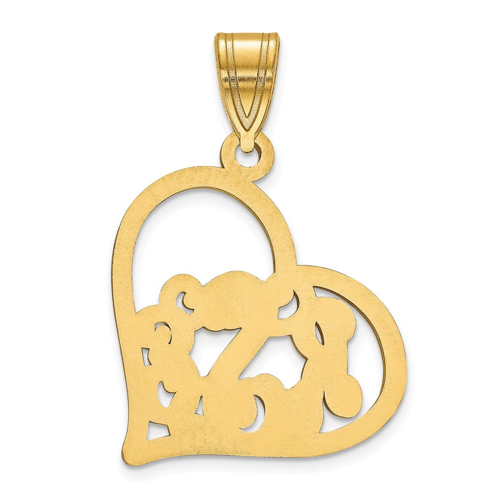 14K Yellow Gold Etched Heart Pendant