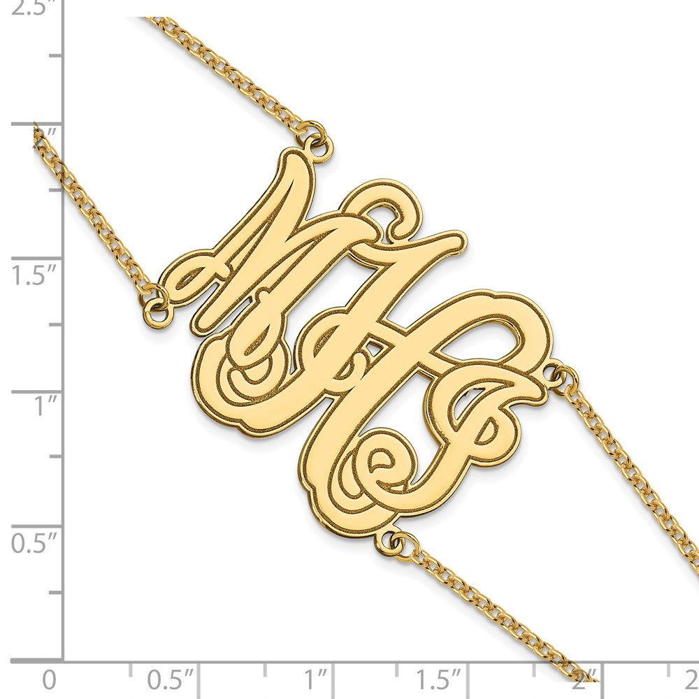 Gold Plated Etched Outline Monogram Double Chain Bracelet