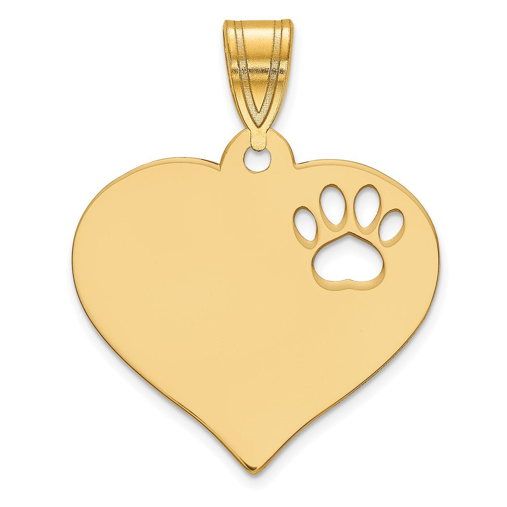 14K Yellow Gold Blank Heart With Cut Out Paw Print Pendant