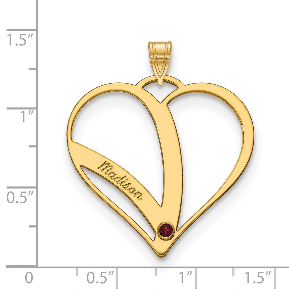 14K Yellow Gold One Name Birthstone Bezel Cut Out Heart Pendant