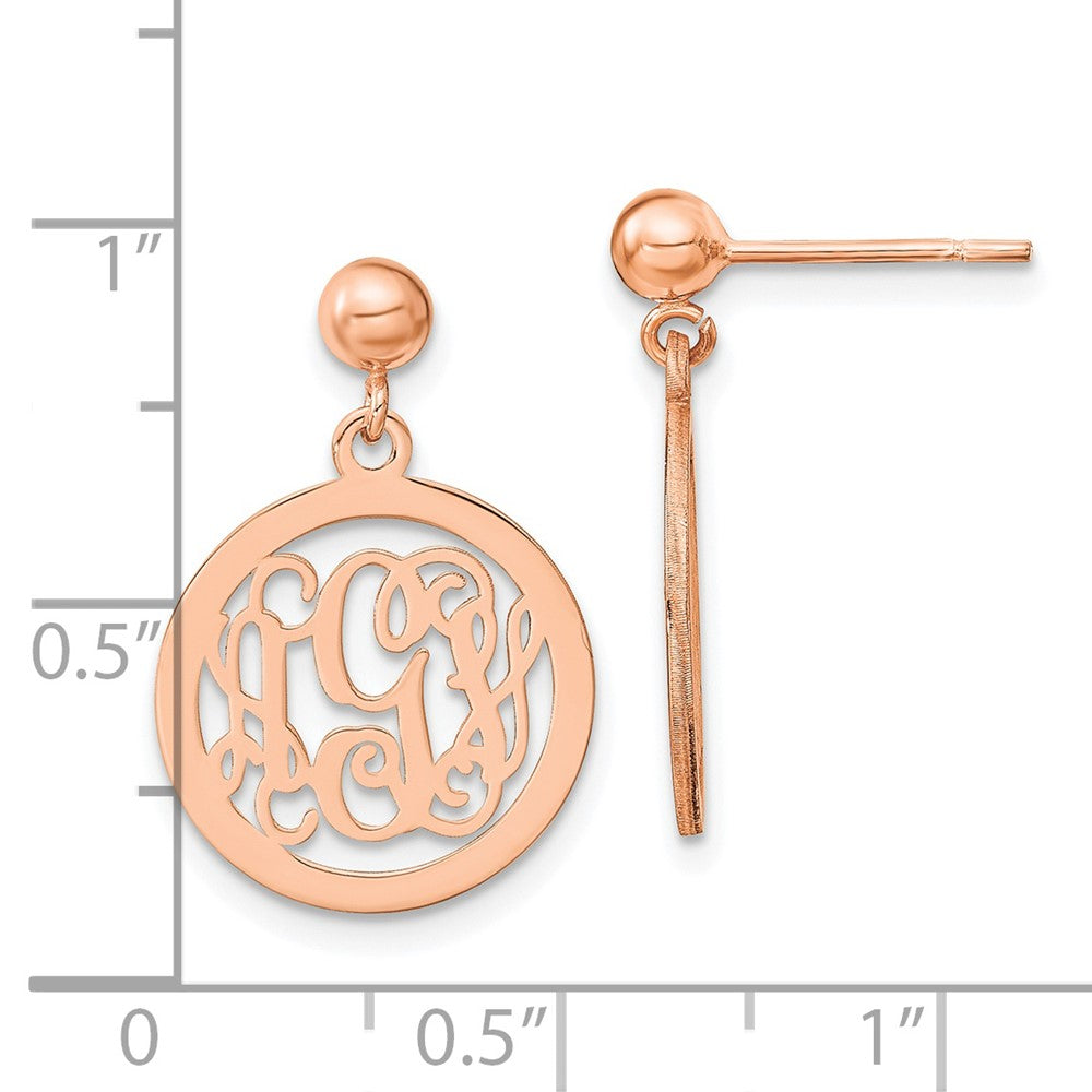 Rose Plated Sterling Silver/Rose Round Monogram Dangle Earrings