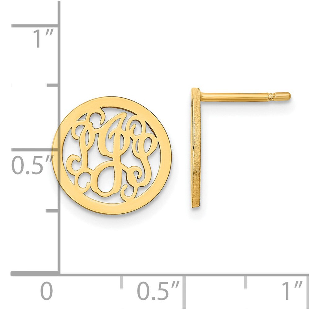 14K Yellow Gold Small Round Monogram Post Earrings
