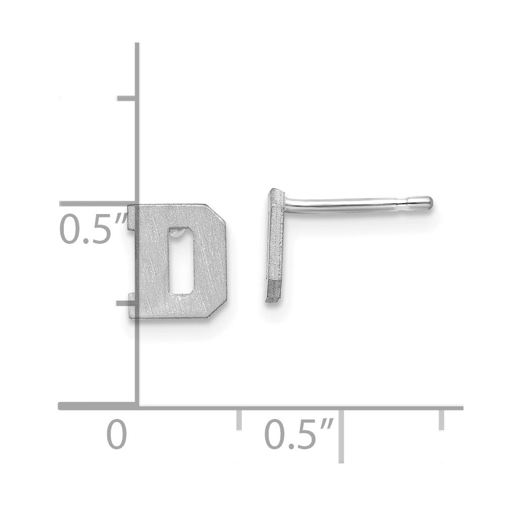 14K White Gold 14Kw Brushed Letter D Initial Post Earrings