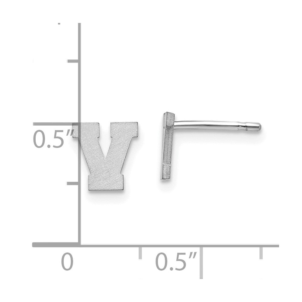 Sterling Silver Rhodium Plated Brushed Letter V Initial Post Earrings