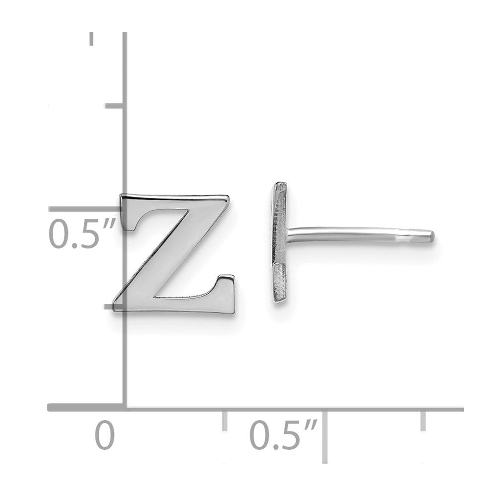 Sterling Silver Rhodium Plated Letter Z Initial Post Earrings