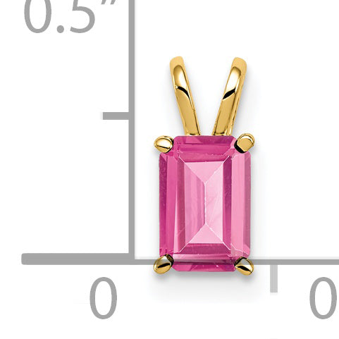 14K Yellow Gold 6X4mm Emerald Cut Pink Tourmaline Pendant