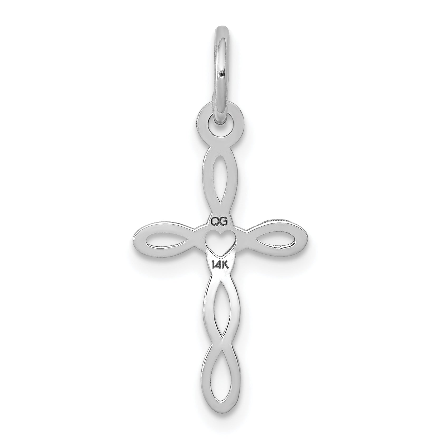 14K White Gold Loop Center Heart Cross Pendant