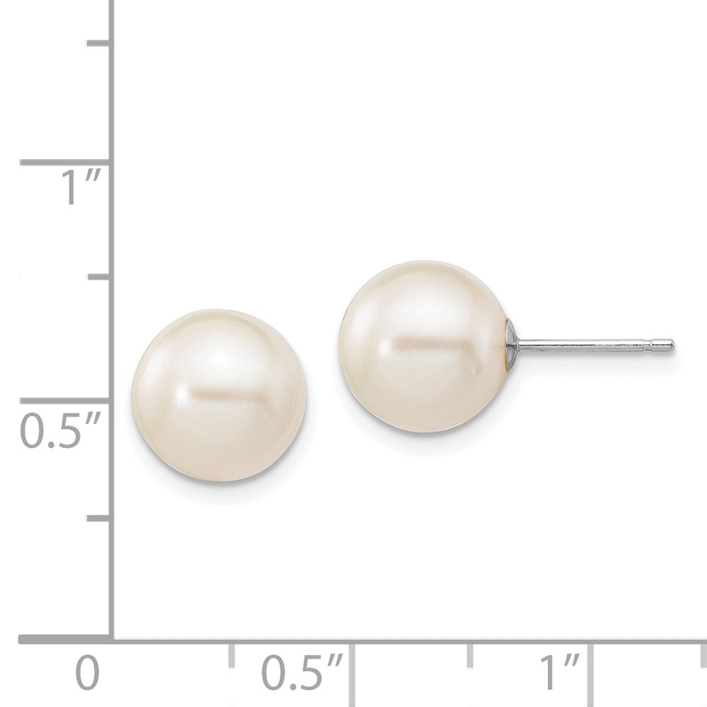 14K White Gold 9 10mm Round Freshwater Cultured Pearl Stud Post Earrings