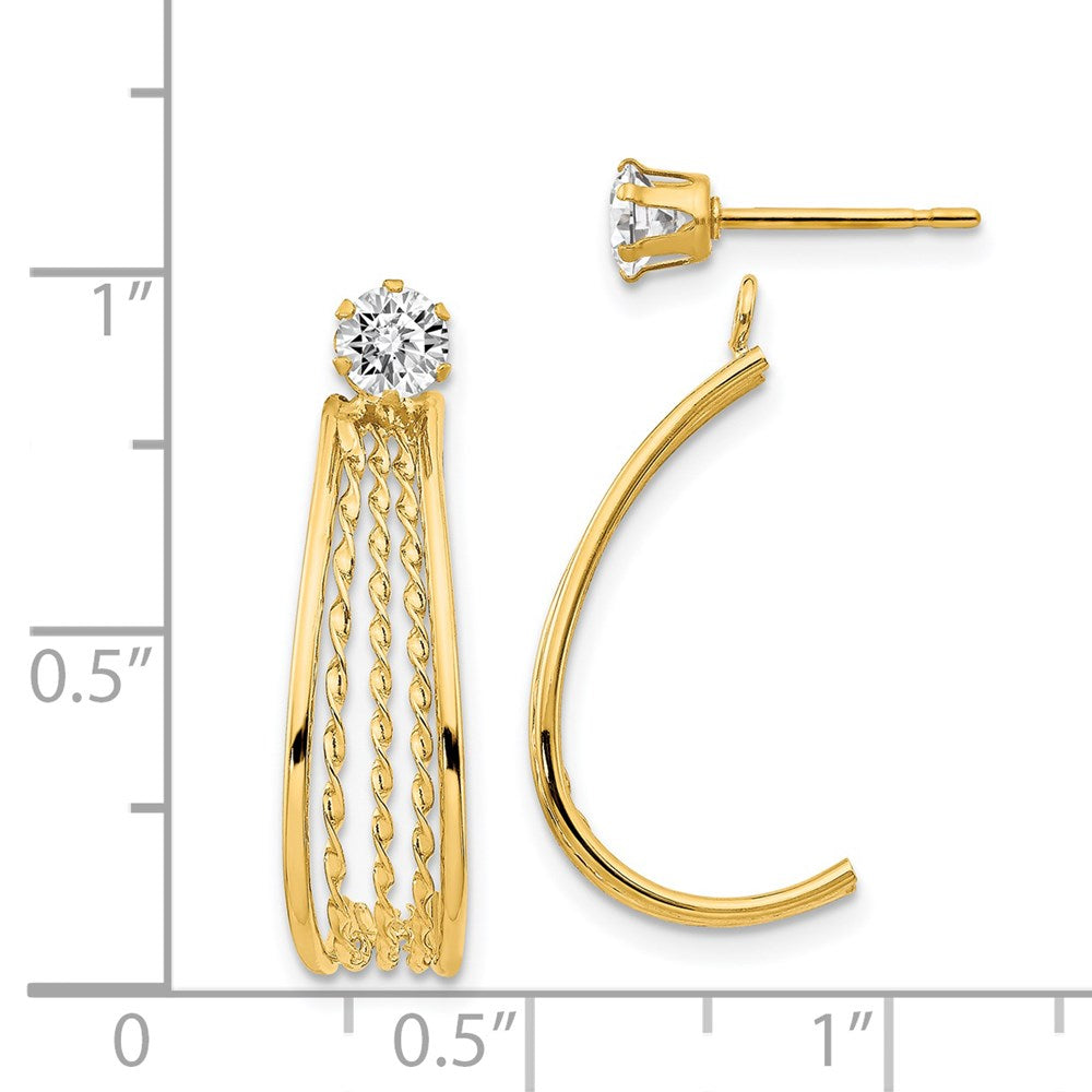 14K Yellow Gold J Hoop Polished Cz Stud Earrings