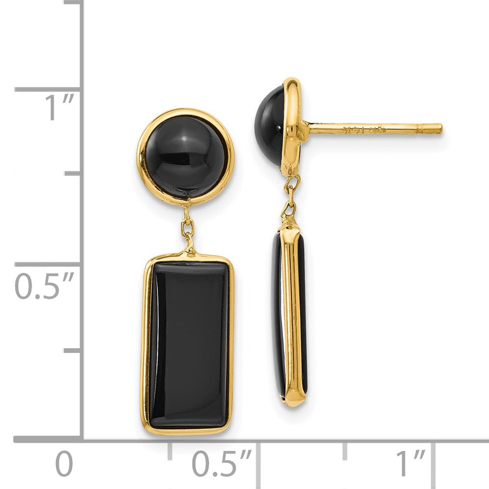 14K Yellow Gold Onyx Rectangle Dangle Post Earrings