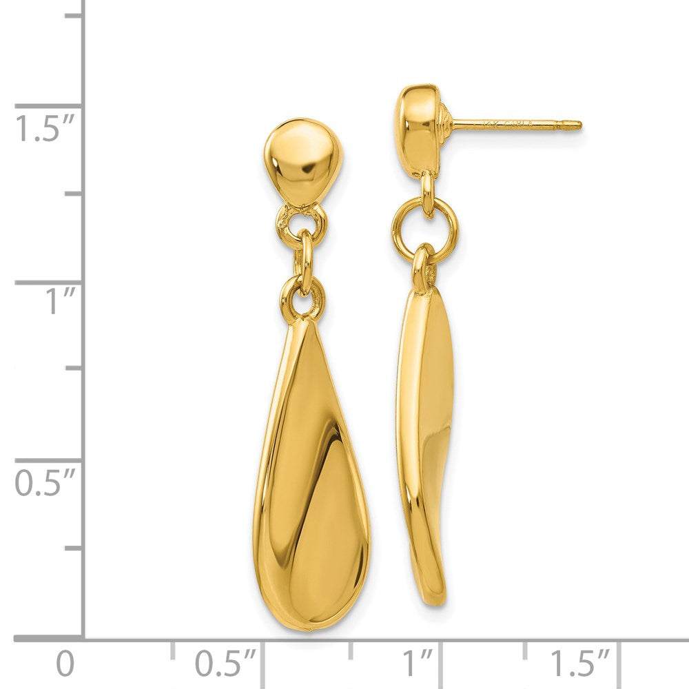 14K Yellow Gold Tear Drop Dangle Post Earrings