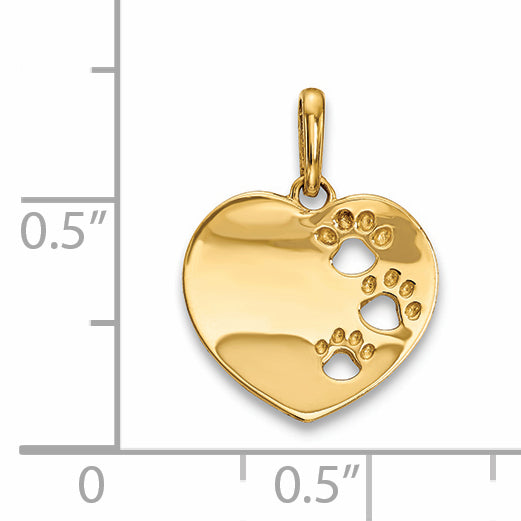 14k Yellow Gold 14k Childrens Heart with Pawprints Pendant