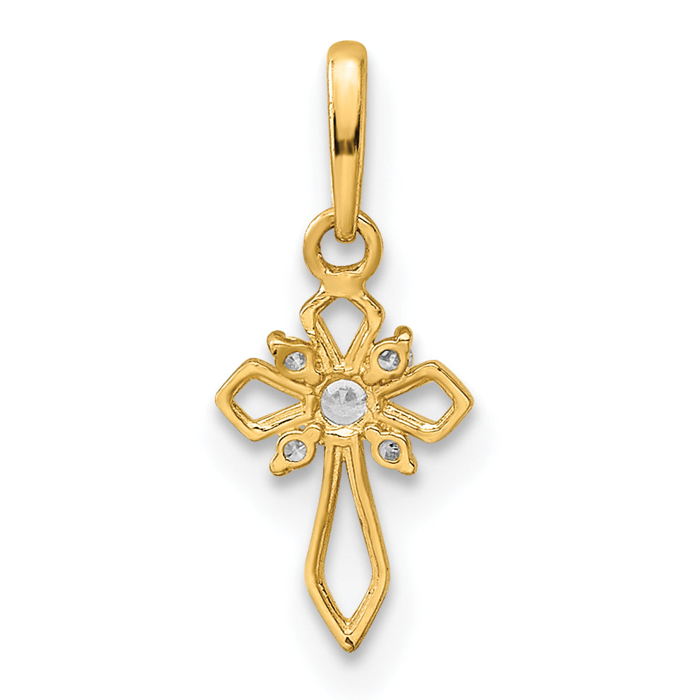14K Yellow Gold Childrens Fancy Cz Cross Pendant