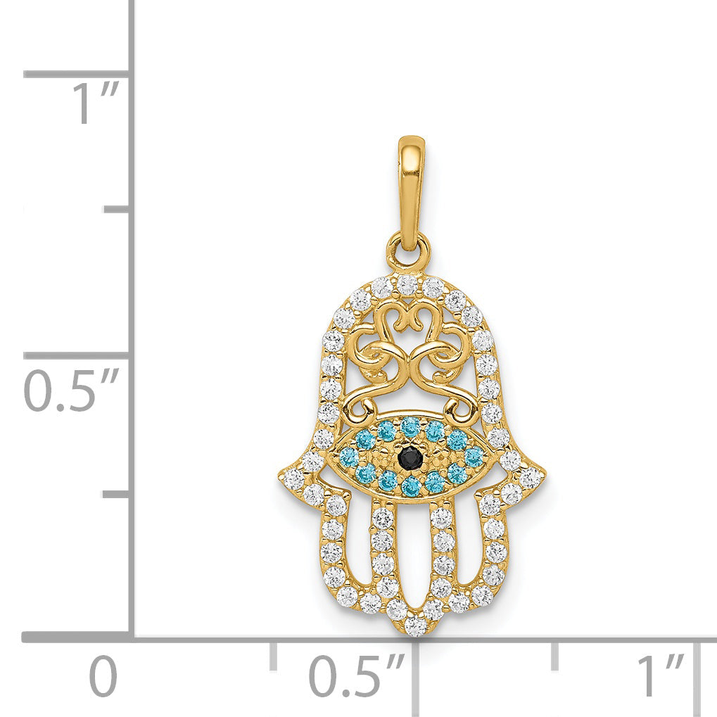 14k Yellow Gold 14K Multi-colored CZ Hamsa Pendant