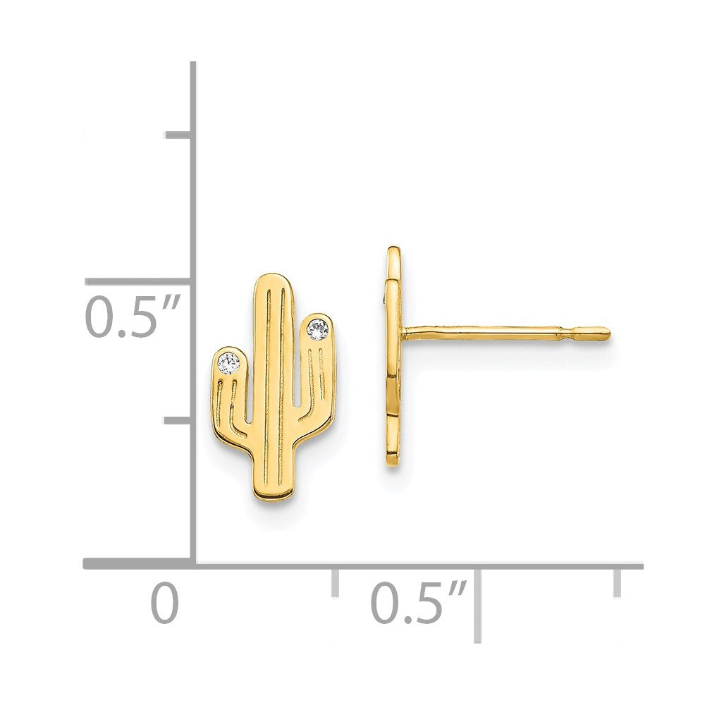 14K Yellow Gold Cactus Cz Stud Earrings
