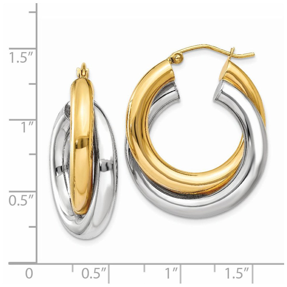 14K Two Tone Polished Double Tube Hoop Earrings