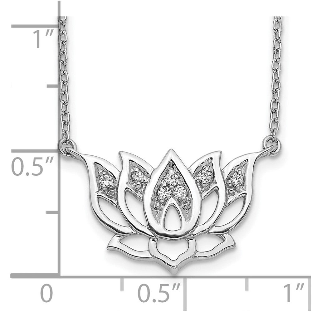 14k white gold real diamond lotus flower 18 inch necklace pm3810 008 wa