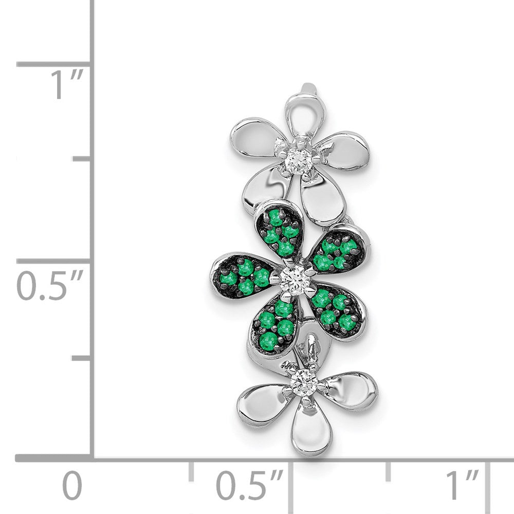 14k white gold real diamond and emerald 3 flowers pendant pm4044 em 009 wa