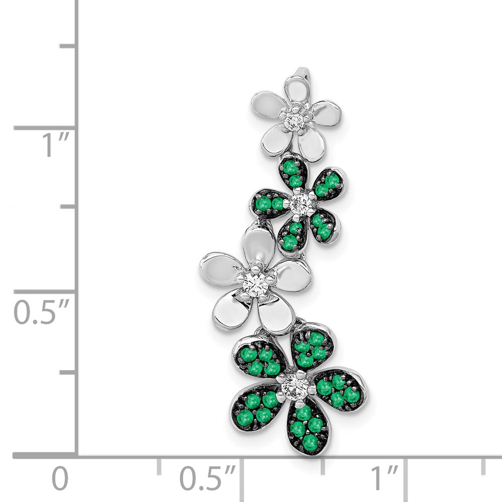 14k white gold real diamond and emerald 4 flowers pendant pm4045 em 012 wa