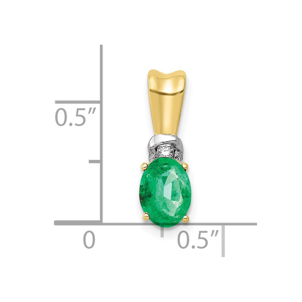 10k yellow gold w rhodium real diamond and oval emerald pendant pm5251 em 005 1ya