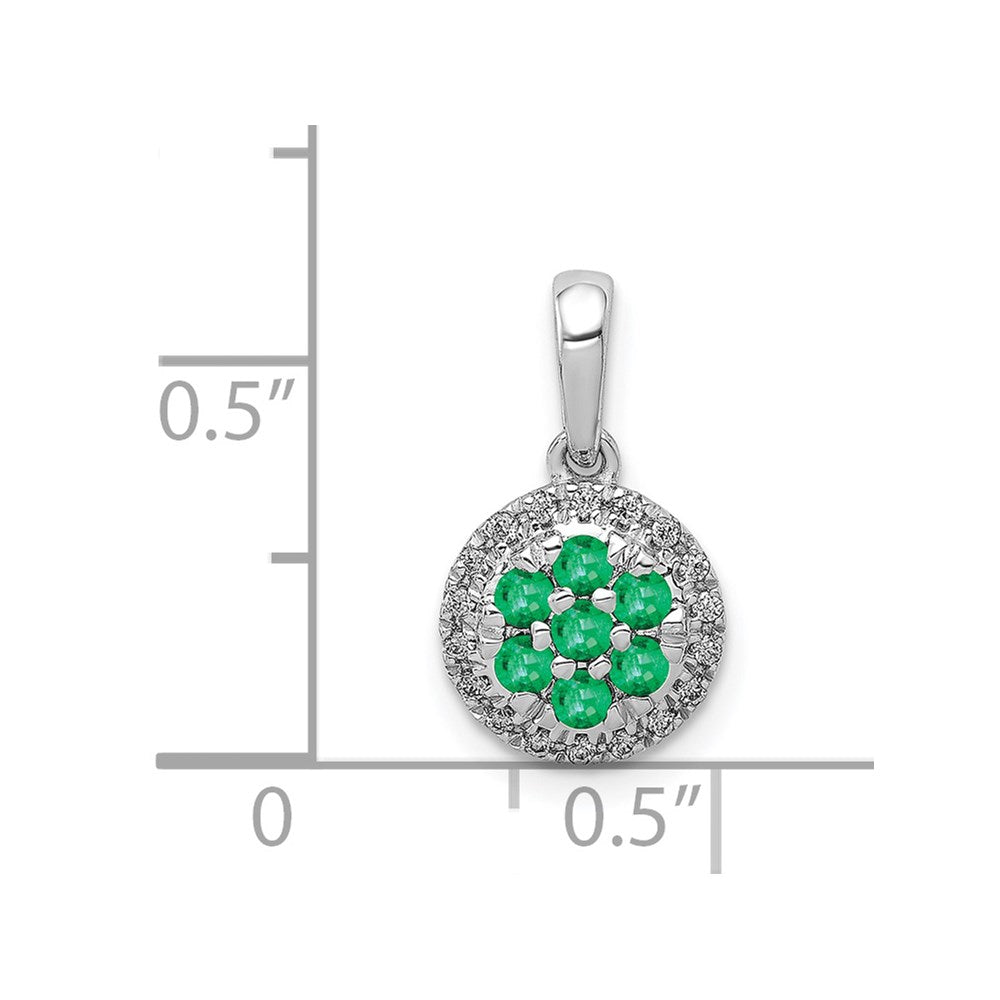 Solid 14k White Gold Simulated CZ and Emerald Halo Circle Pendant
