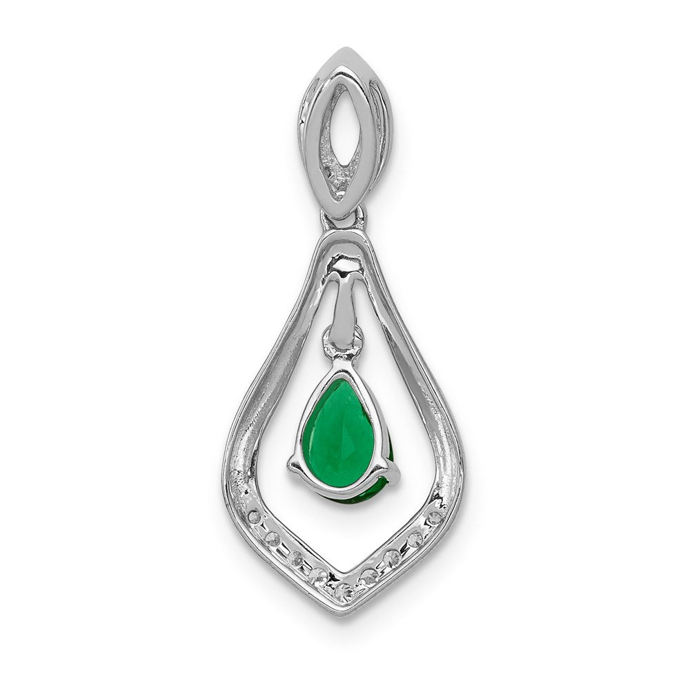 14k white gold real diamond and teardrop emerald dangle pendant pm5281 em 013 wa