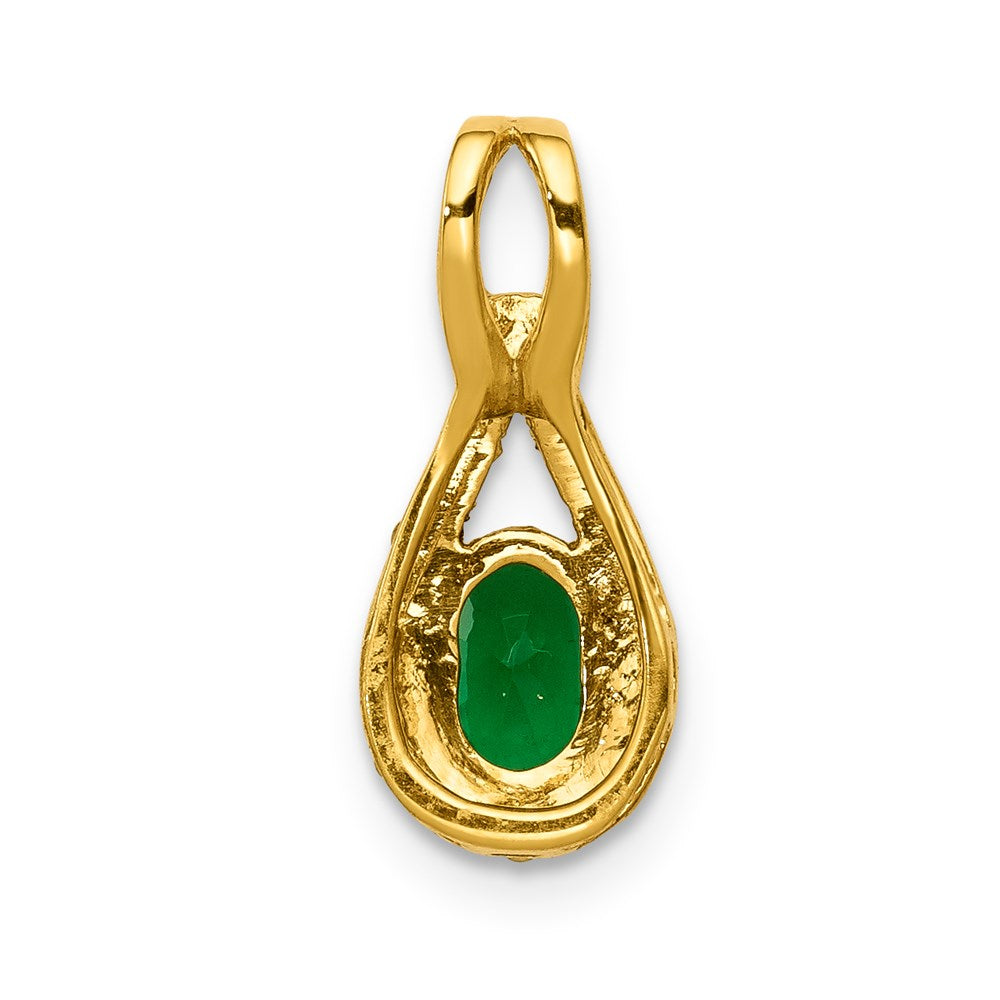 14k yellow gold teardrop real diamond and oval emerald pendant pm5283 em 010 ya