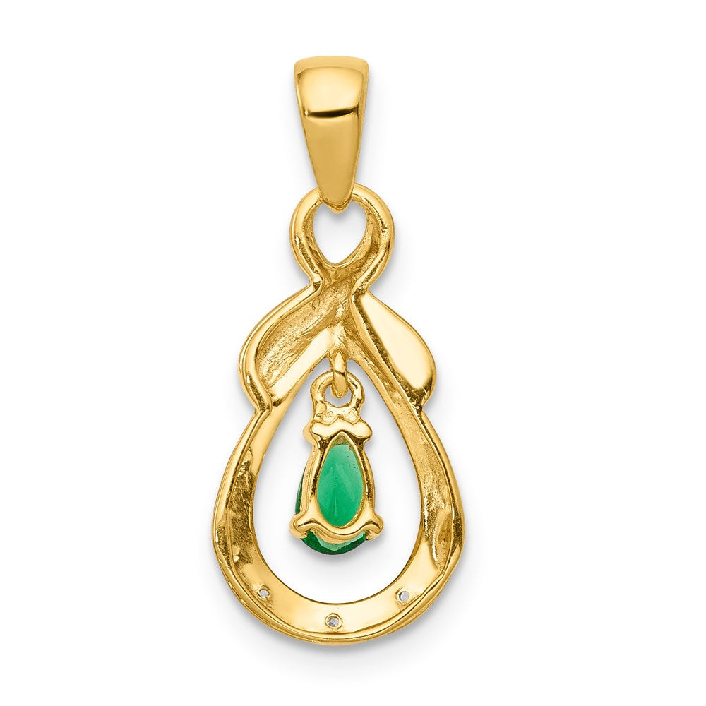 14k yellow gold pear emerald and real diamond pendant pm5291 em 001 ya