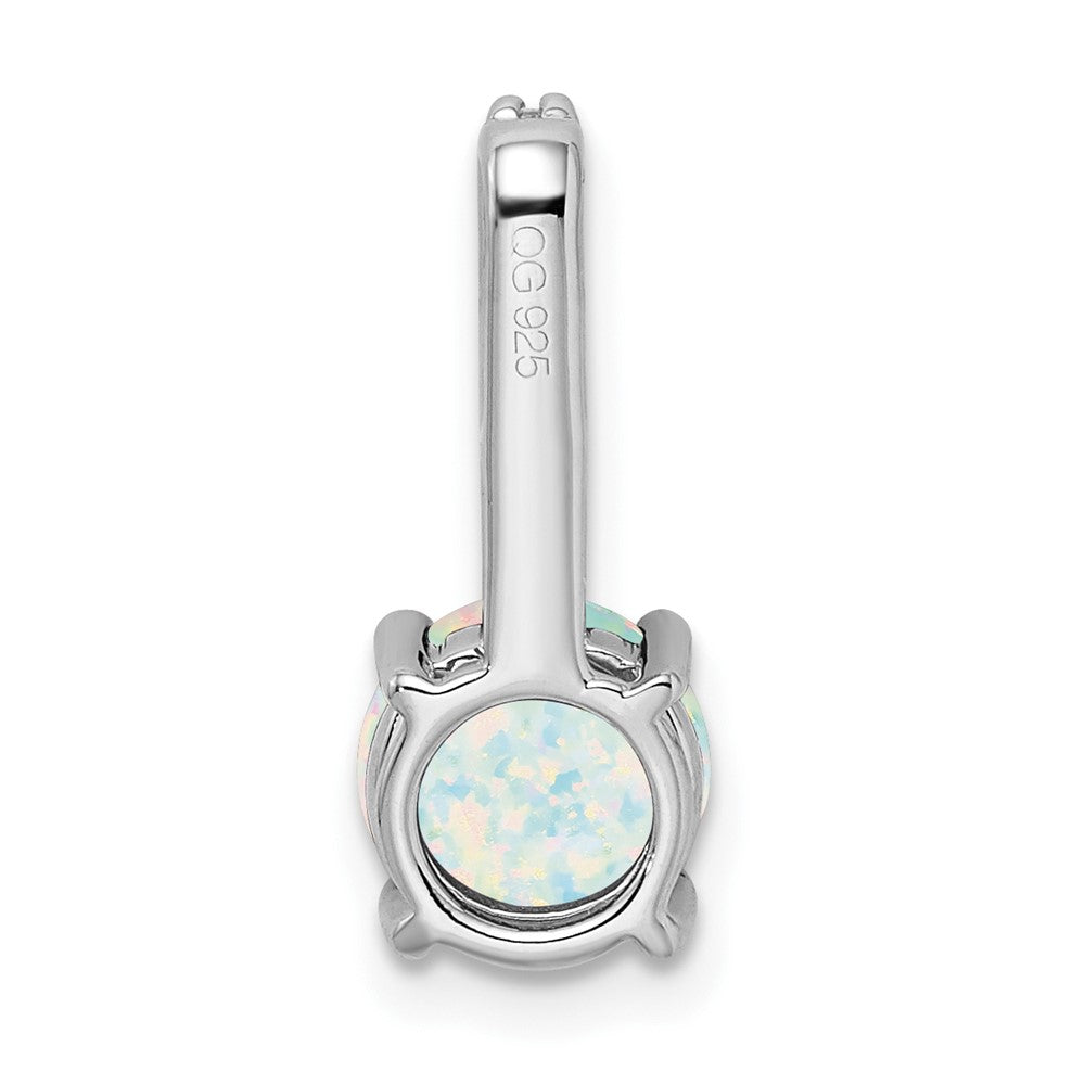 Solid 14k White Gold Round Created Simulated Opal and CZ Pendant