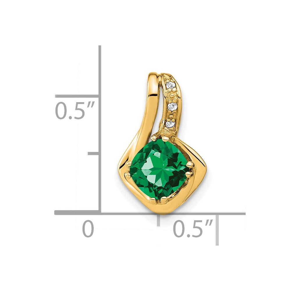 14k yellow gold created emerald and real diamond pendant pm7117 em 002 ya