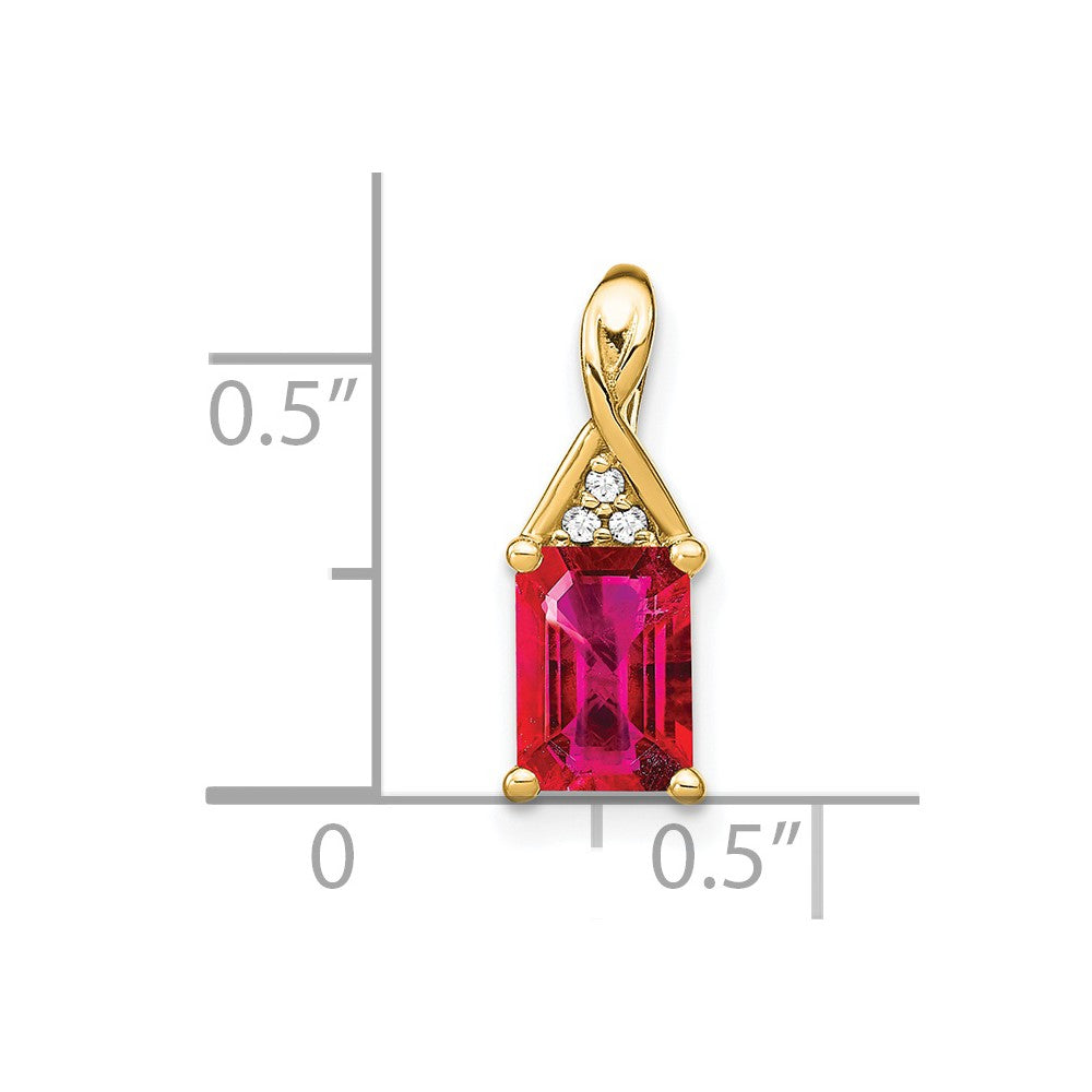 14k yellow gold emerald shape ruby and real diamond pendant pm7187 ru 002 ya