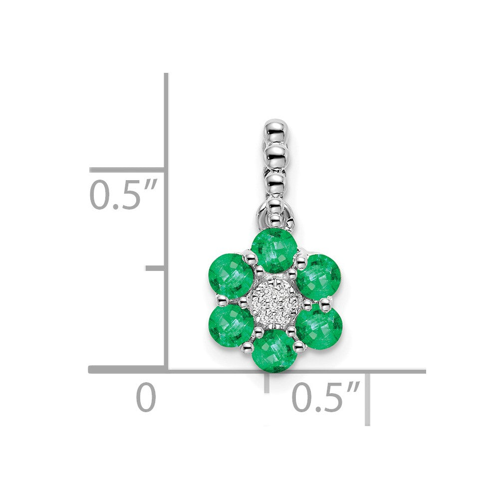 14k white gold emerald and real diamond floral pendant pm7191 em 003 wa