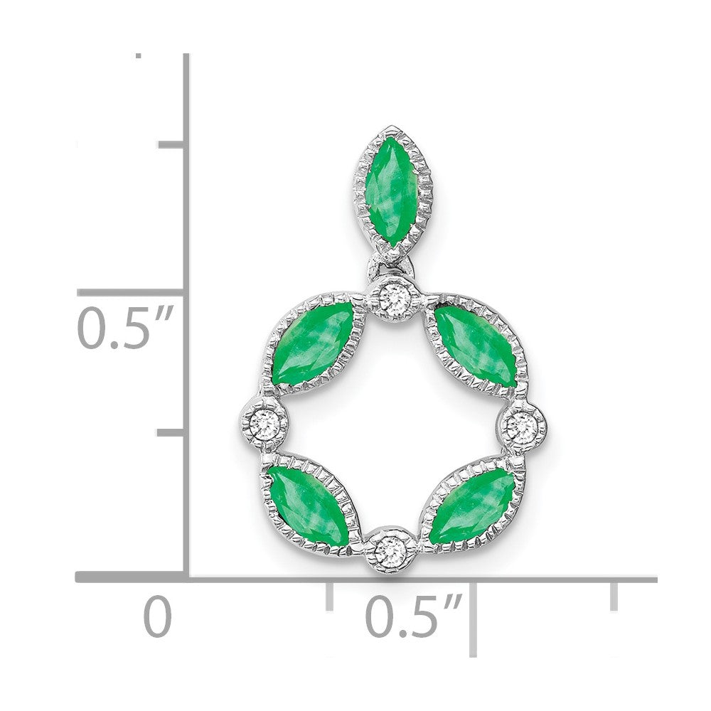 14k white gold emerald and real diamond pendant pm7206 em 005 wa