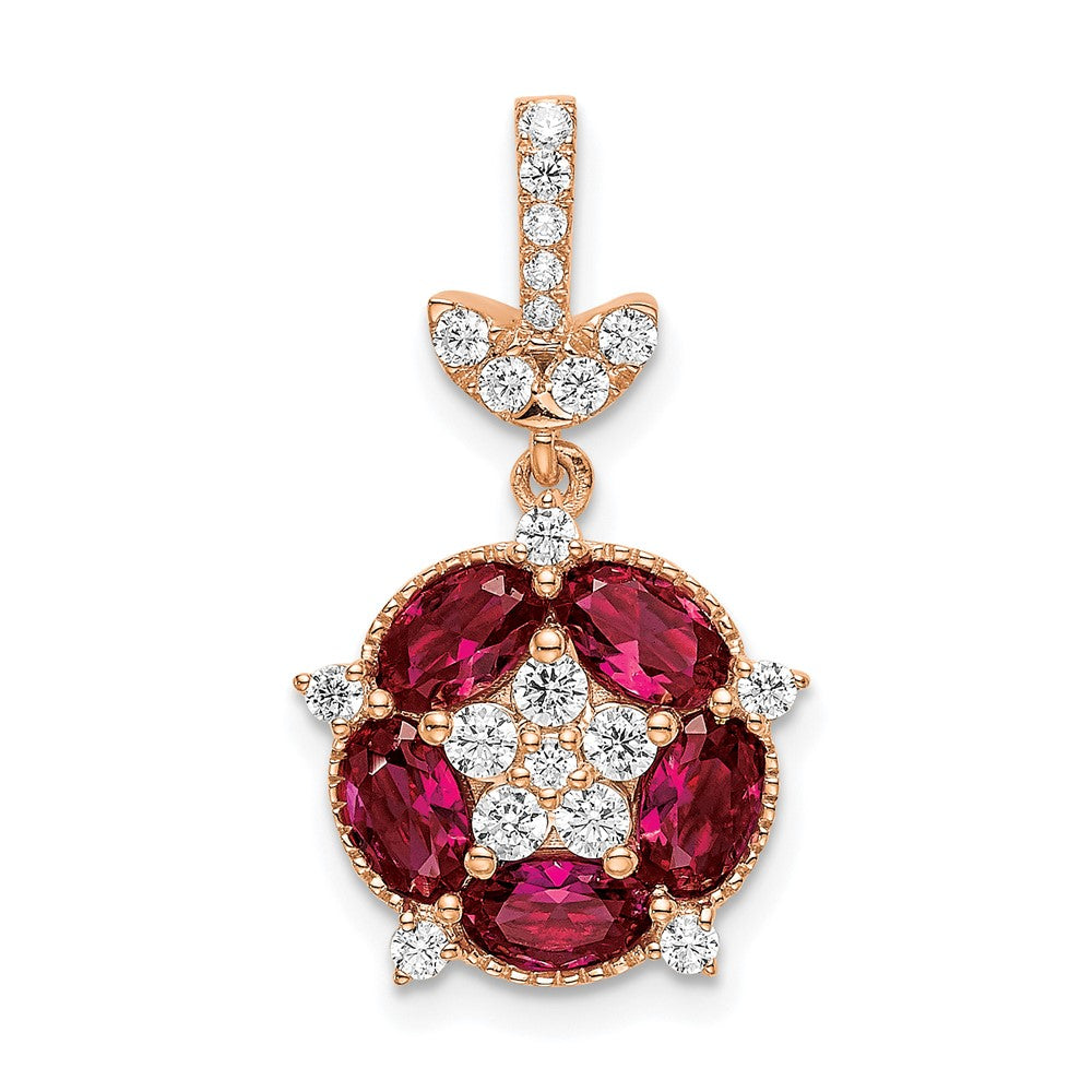 14k rose gold lab grown real diamond si1 si2 g h i floral crtd ruby pendant pm7933 cru 033 rlg