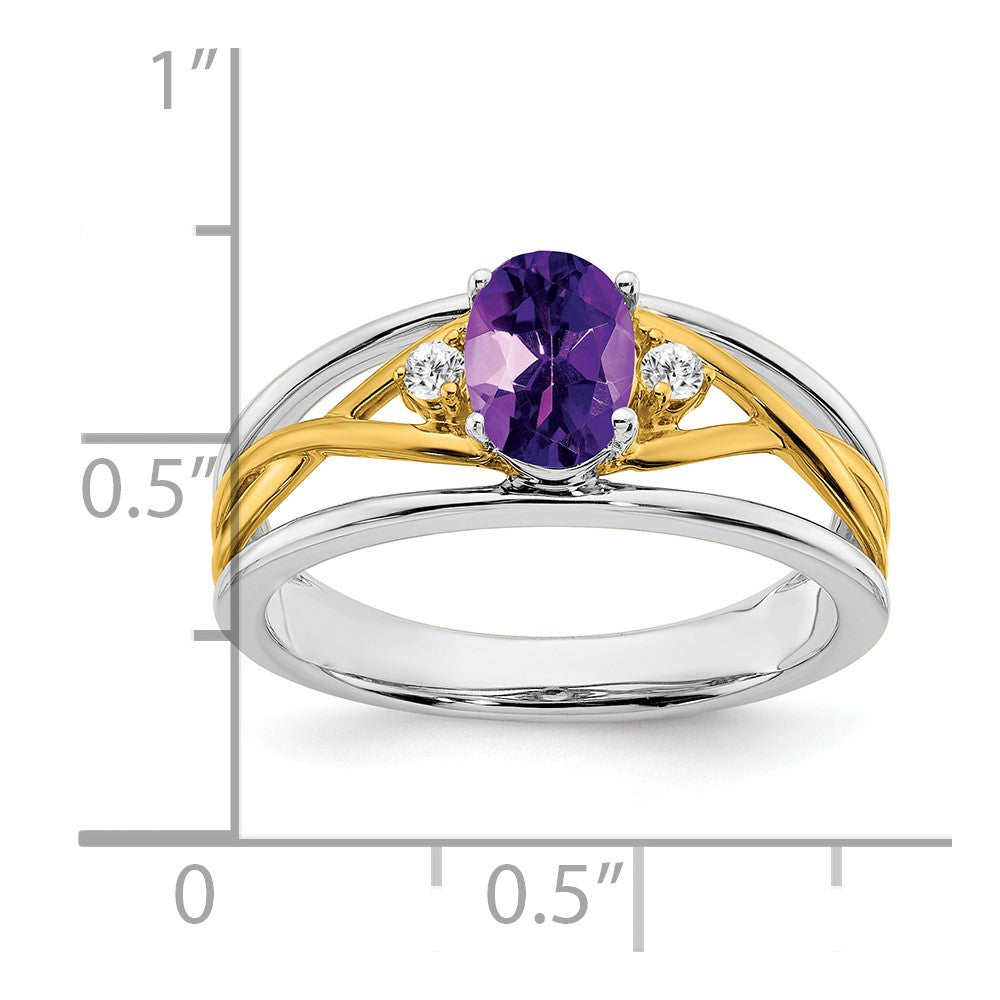 14k two tone gold amethyst and real diamond ring rm5959 am 006 wya