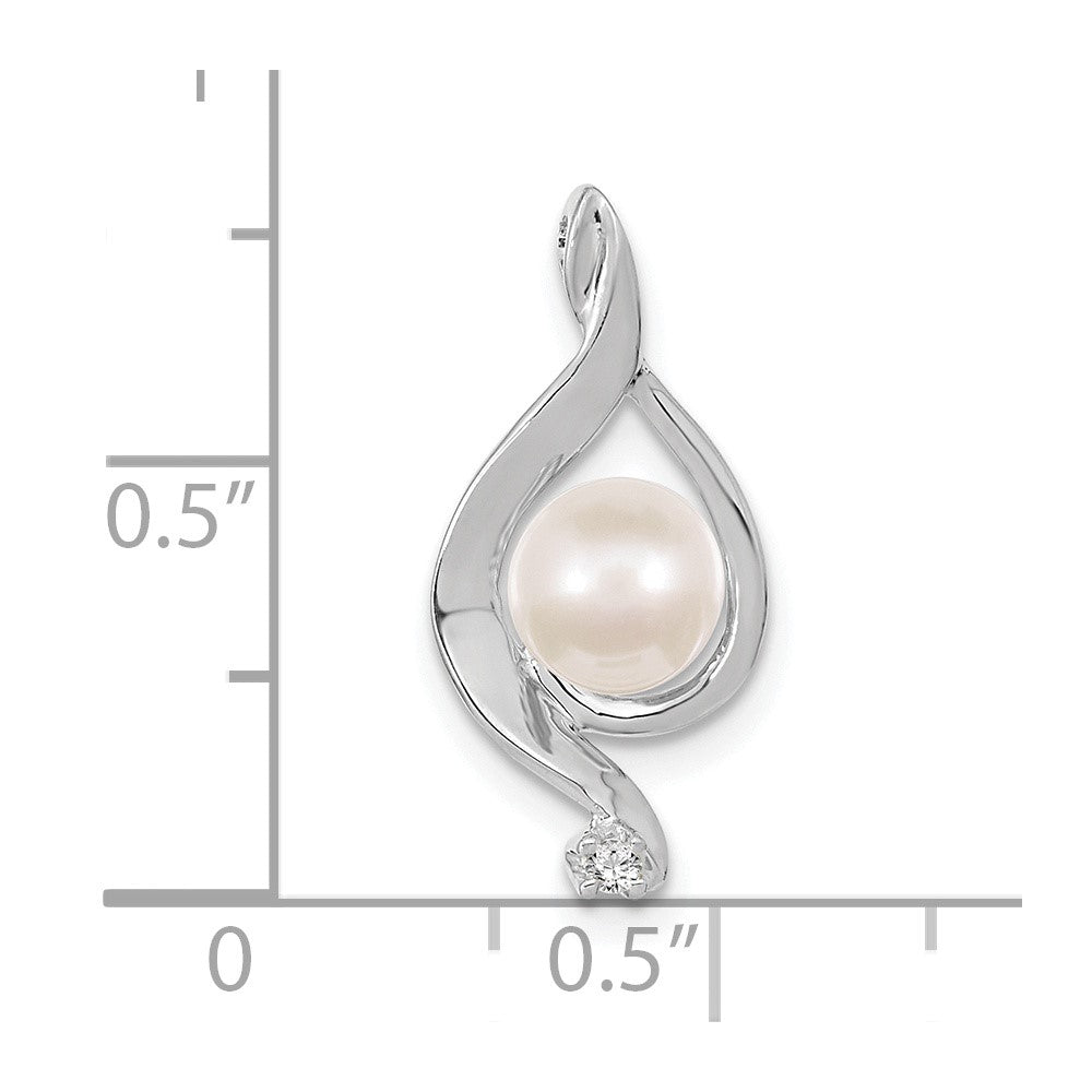 14k white gold 5 5mm round freshwater cultured pearl aa real diamond pendant xp1735pl aa