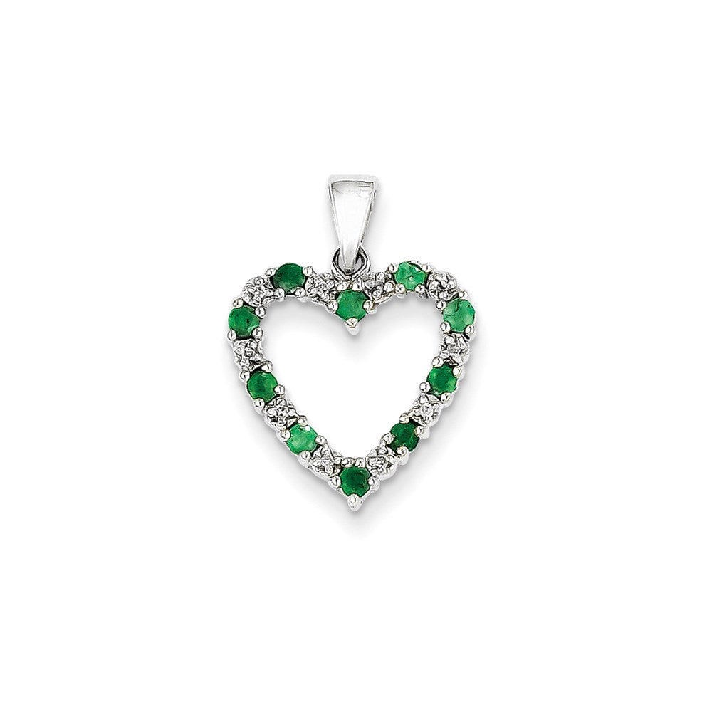 14k white gold real diamond and emerald heart pendant xp2363e aa