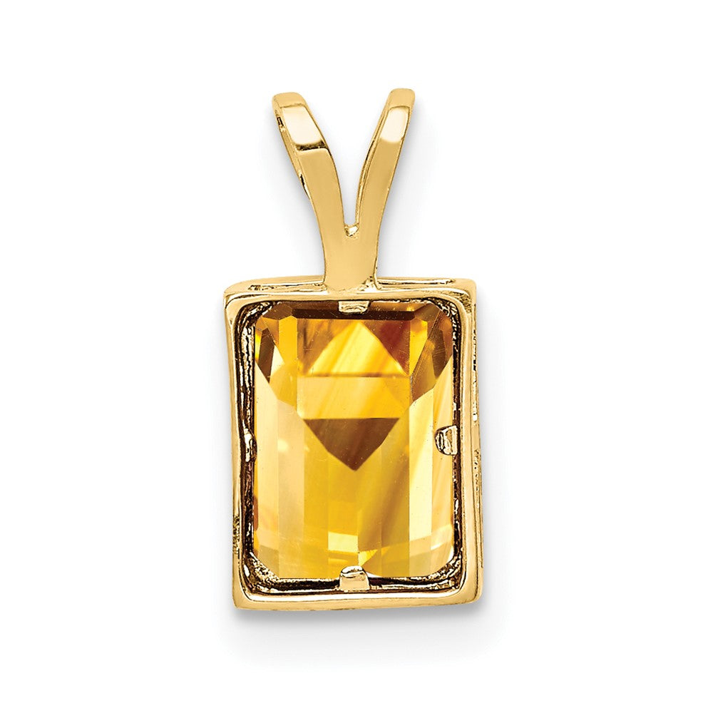 14k yellow gold 7x5mm emerald cut citrine bezel pendant xp314ci
