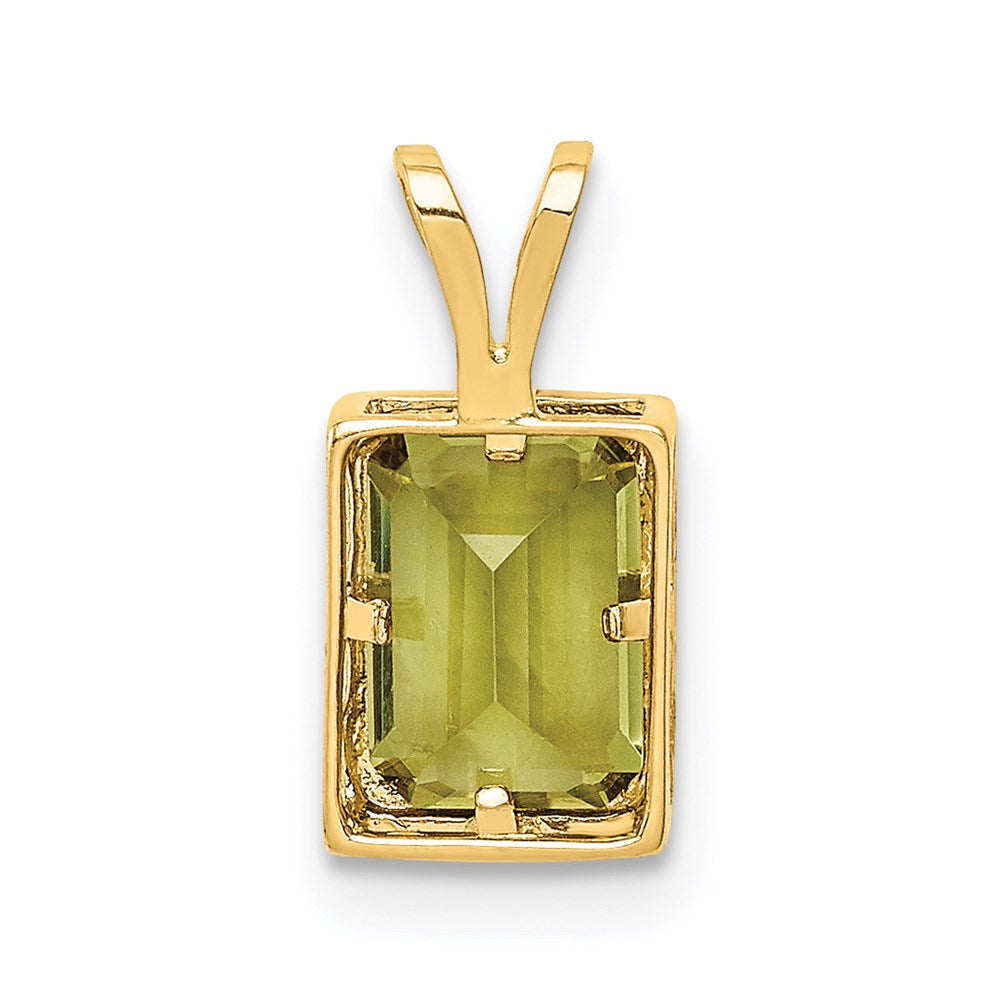 14k yellow gold 7x5mm emerald cut peridot bezel pendant xp314pe