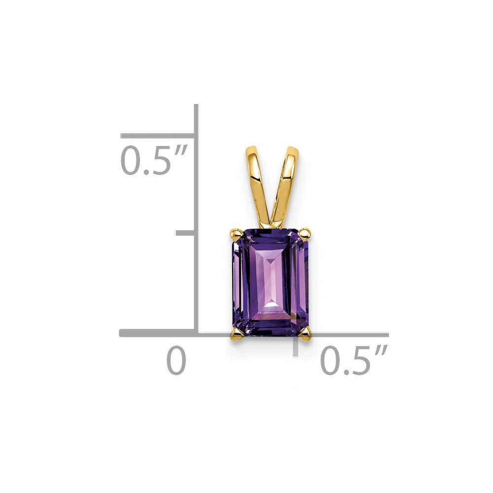 14k yellow gold 7x5mm emerald cut amethyst pendant xp420am