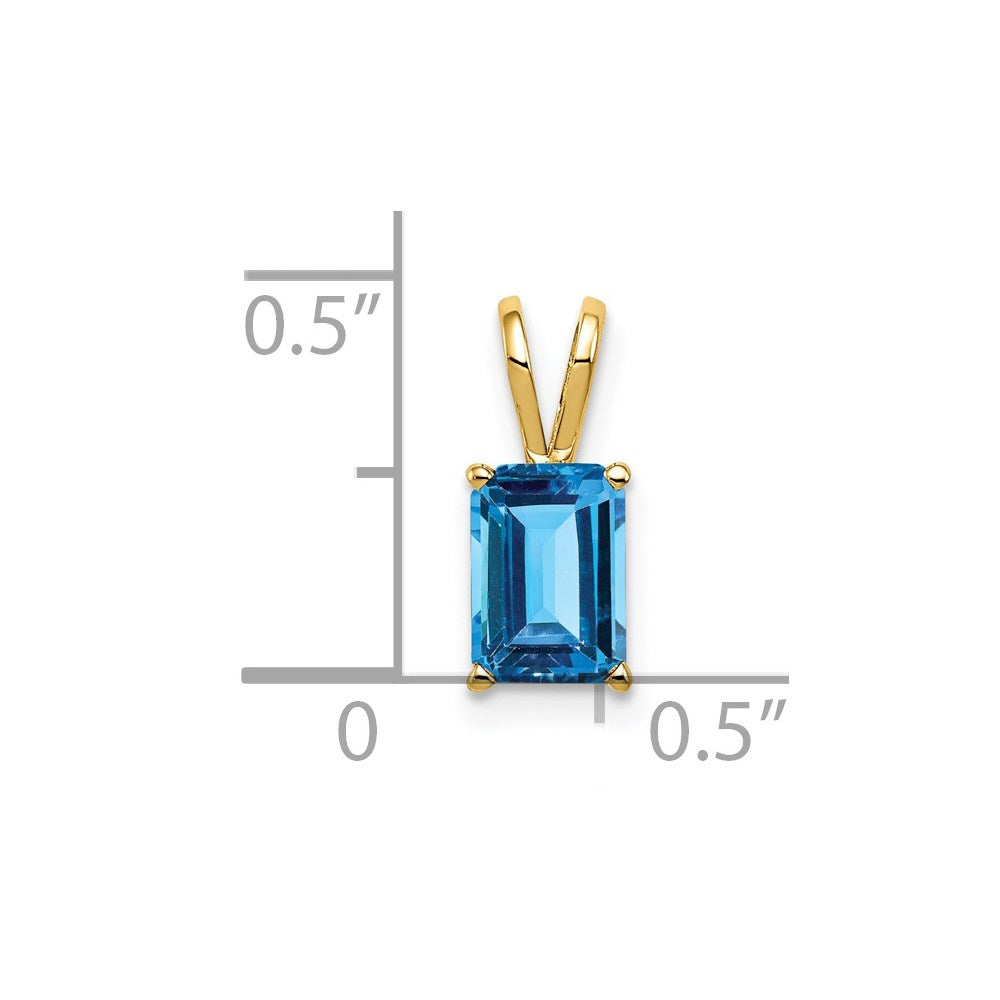 14k yellow gold 7x5mm emerald cut blue topaz pendant xp420bt
