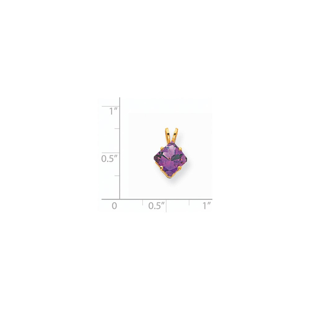 14k yellow gold 7mm princess cut amethyst pendant xp433am