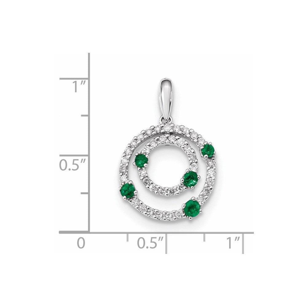 14k white gold real diamond and emerald round polished circle pendant xp5114e aa