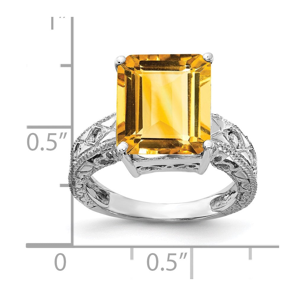 14k white gold 12x10mm emerald cut citrine a real diamond ring y2270ci a