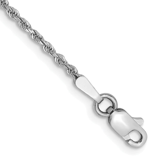 14k White Gold 9 inch 1.5mm Diamond-cut Rope with Lobster Clasp Anklet