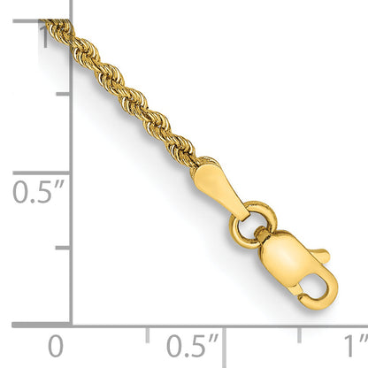 14k Yellow Gold 10 inch 2mm Regular Rope with Lobster Clasp Anklet