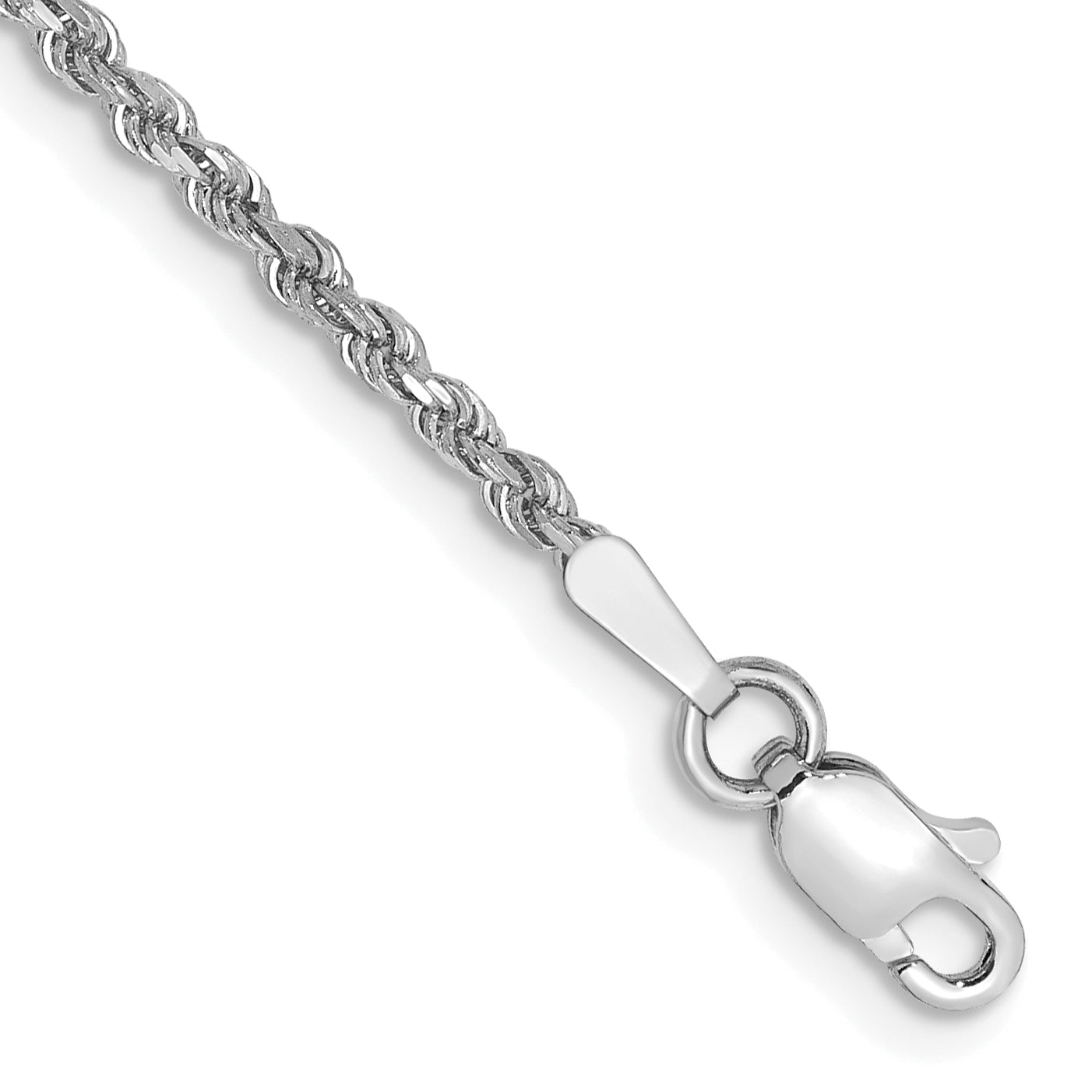 9 Inch 10K White Gold 1.75mm Diamond-Cut Rope Chain Anklet