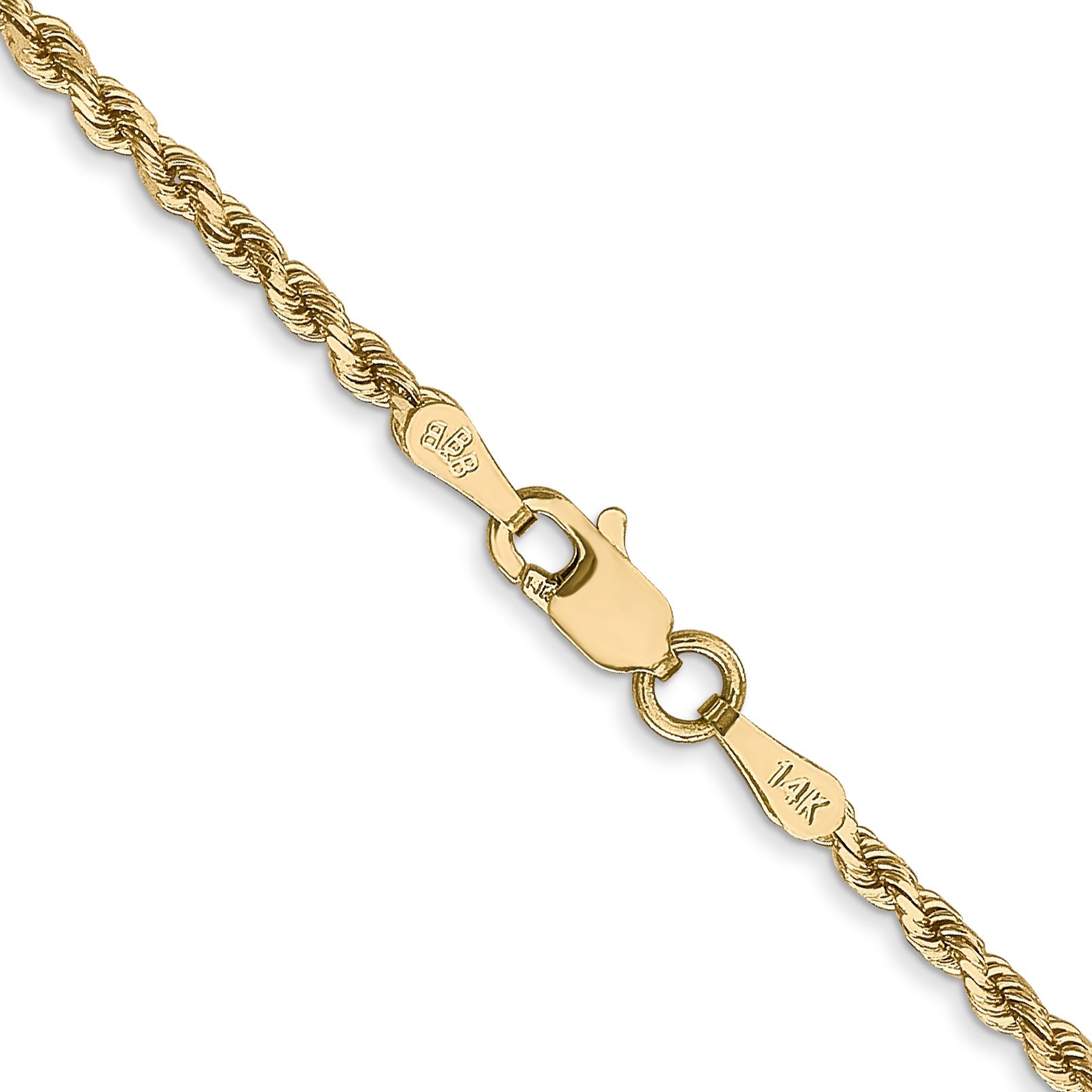 14k Yellow Gold 22 inch 2mm Diamond-cut Rope with Lobster Clasp Chain Necklace
